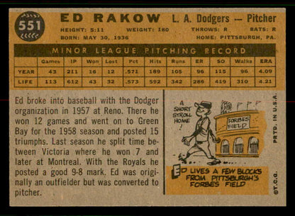 1960 Topps Baseball #551 Ed Rakow Dodgers EX-MT 556794