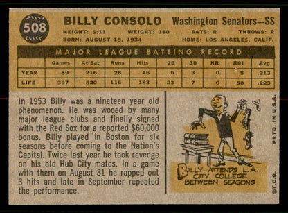 1960 Topps Baseball #508 Billy Consolo Senators EX-MT 556797