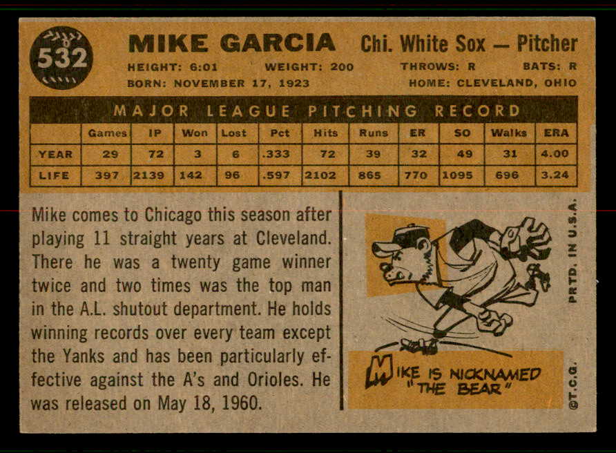 1960 Topps Baseball #532 Mike Garcia White Sox EX-MT 556798