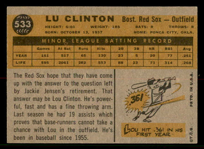 1960 Topps Baseball #533 Lou Clinton Red Sox EX 556801