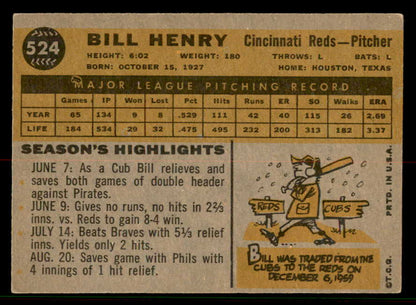 1960 Topps Baseball #524 Bill Henry Reds EX 556802