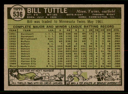 1961 Topps Baseball #536 Bill Tuttle Twins EX-MT 556809