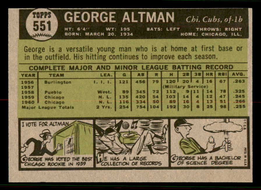 1961 Topps Baseball #551 George Altman Cubs EX-MT 556810