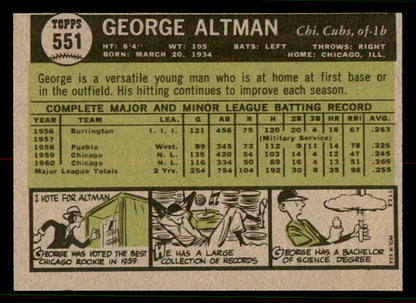 1961 Topps Baseball #551 George Altman Cubs EX-MT 556810