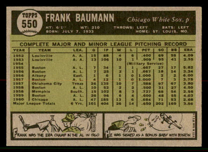 1961 Topps Baseball #550 Frank Baumann White Sox EX-MT 556811