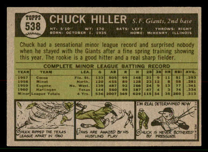 1961 Topps Baseball #538 Chuck Hiller Giants EX-MT 556816