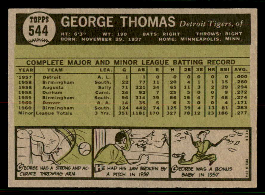 1961 Topps Baseball #544 George Thomas Tigers EX-MT 556819