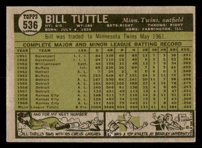 1961 Topps Baseball #536 Bill Tuttle Twins EX-MT 556823