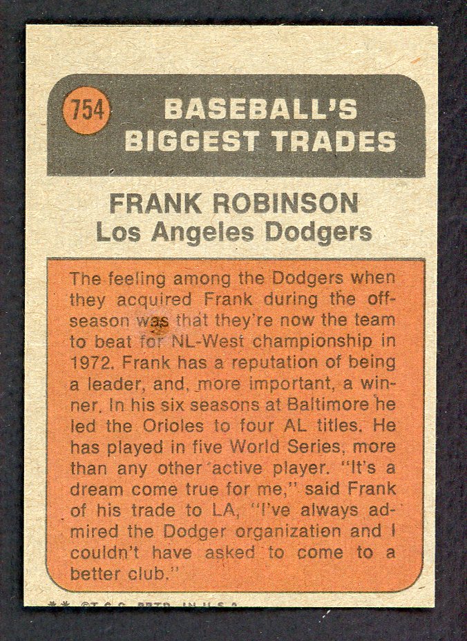 1972 Topps Baseball #754 Frank Robinson TR Dodgers NR-MT 556839