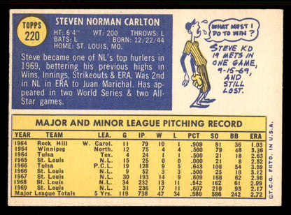 1970 Topps Baseball #220 Steve Carlton Cardinals VG-EX 556874
