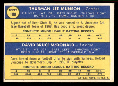 1970 Topps Baseball #189 Thurman Munson Yankees EX+/EX-MT 556907