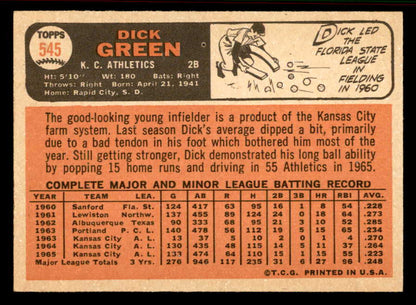 1966 Topps Baseball #545 Dick Green A's EX-MT 556924