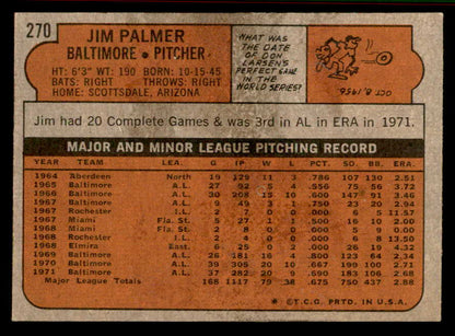 1972 Topps Baseball #270 Jim Palmer Orioles NR-MT 556933