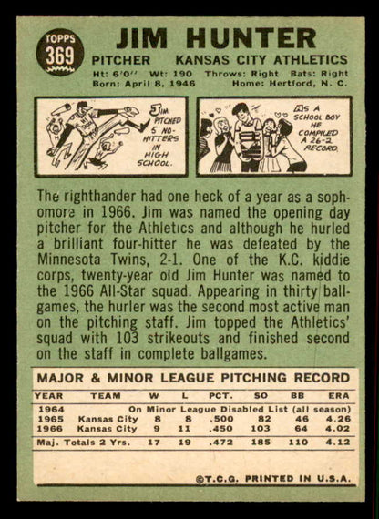 1967 Topps Baseball #369 Catfish Hunter A's NR-MT 556935