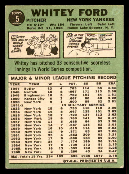 1967 Topps Baseball #005 Whitey Ford Yankees NR-MT 556936