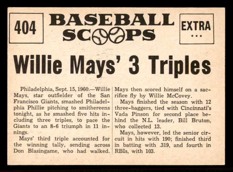 1961 Nu Card Scoops #404 Willie Mays Giants EX-MT 556941