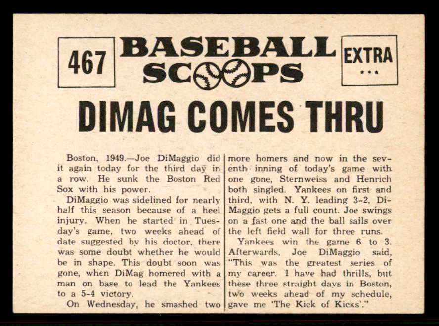 1961 Nu Card Scoops #467 Joe DiMaggio Yankees EX-MT 556943