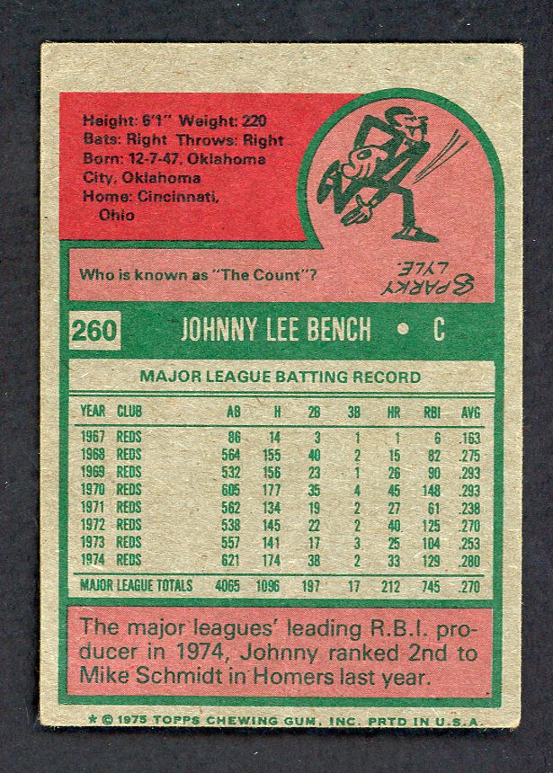 1975 Topps Mini Baseball #260 Johnny Bench Reds VG-EX 556952