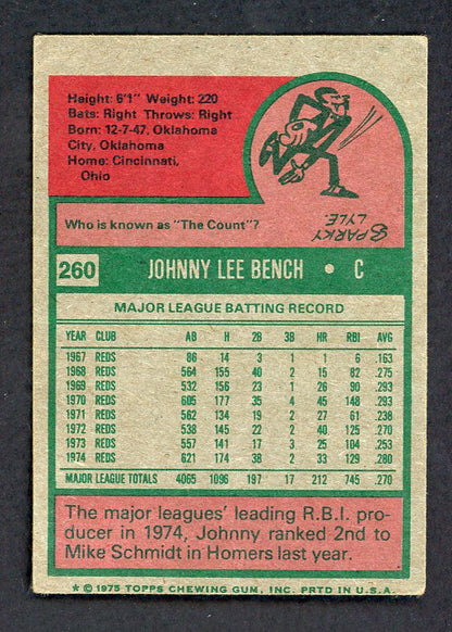 1975 Topps Mini Baseball #260 Johnny Bench Reds VG-EX 556952