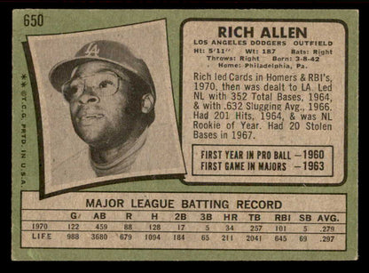 1971 Topps Baseball #650 Rich Allen Dodgers VG 556966