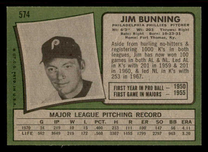 1971 Topps Baseball #574 Jim Bunning Phillies EX-MT 556968