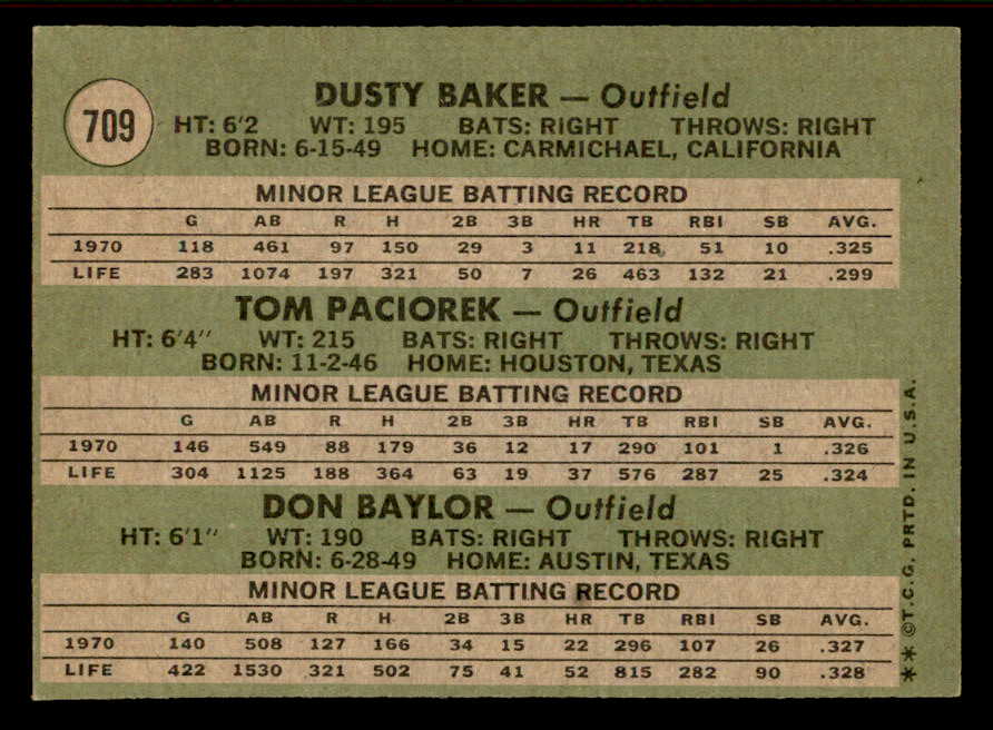 1971 Topps Baseball #709 Dusty Baker Don Baylor EX-MT 556973