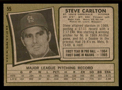 1971 Topps Baseball #055 Steve Carlton Cardinals EX+/EX-MT 556974