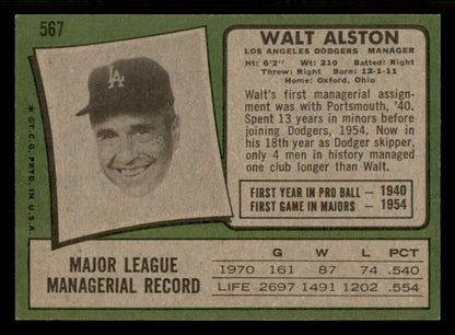 1971 Topps Baseball #567 Walt Alston Dodgers EX-MT 556976
