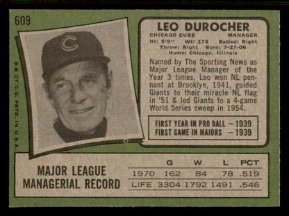 1971 Topps Baseball #609 Leo Durocher Cubs EX-MT 556977