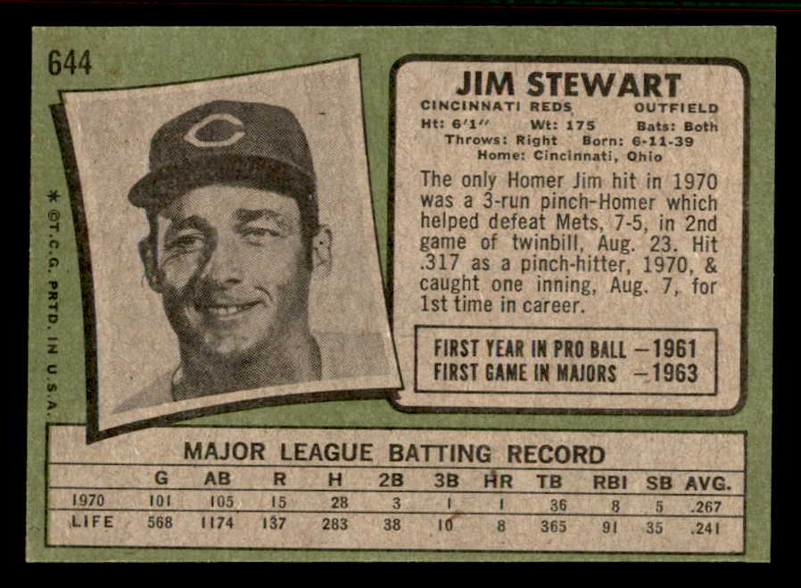 1971 Topps Baseball #644 Jim Stewart Reds NR-MT 556980