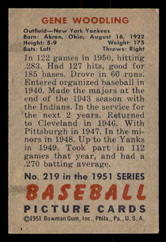 1951 Bowman Baseball #219 Gene Woodling Yankees EX-MT 556984