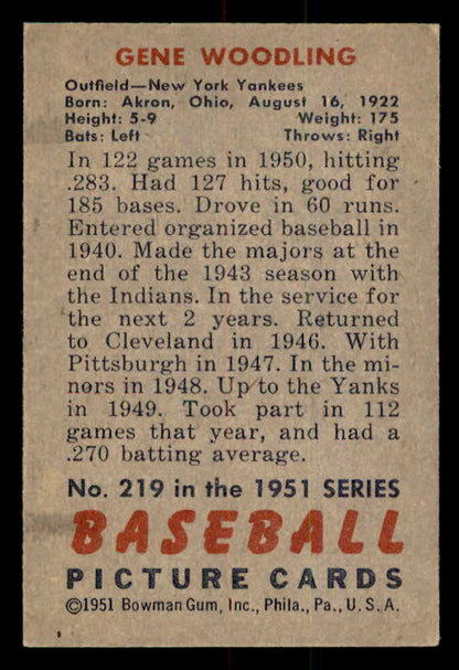 1951 Bowman Baseball #219 Gene Woodling Yankees EX-MT 556984