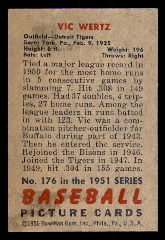 1951 Bowman Baseball #176 Vic Wertz Tigers EX-MT 556986