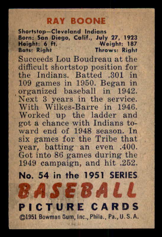 1951 Bowman Baseball #054 Ray Boone Indians EX-MT 556994