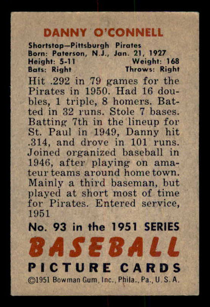 1951 Bowman Baseball #093 Danny O'Connell Pirates EX-MT 557015
