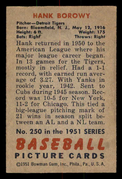1951 Bowman Baseball #250 Hank Borowy Tigers EX-MT 557019