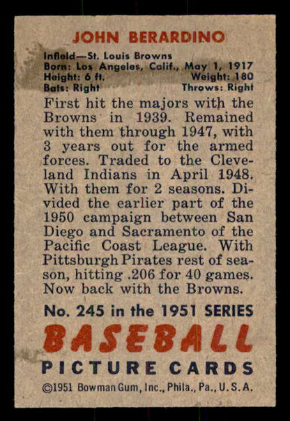 1951 Bowman Baseball #245 John Berardino Browns EX-MT 557020
