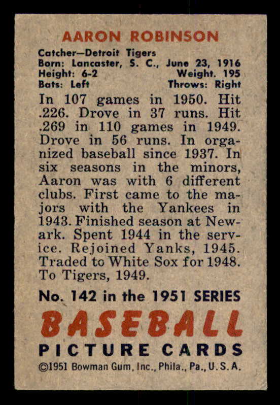 1951 Bowman Baseball #142 Aaron Robinson Tigers EX-MT 557025