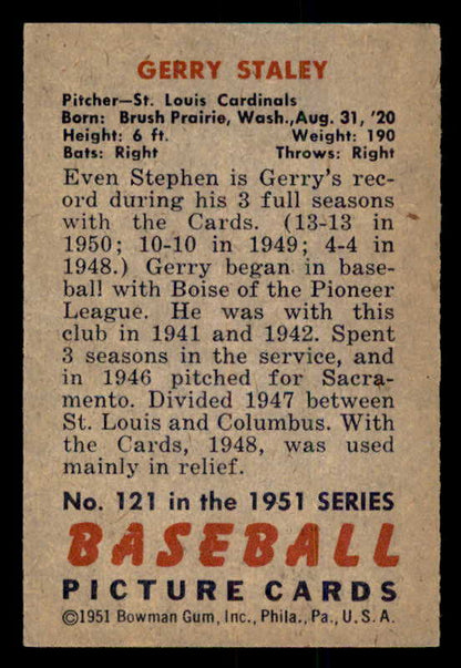 1951 Bowman Baseball #121 Jerry Staley Cardinals EX-MT 557033