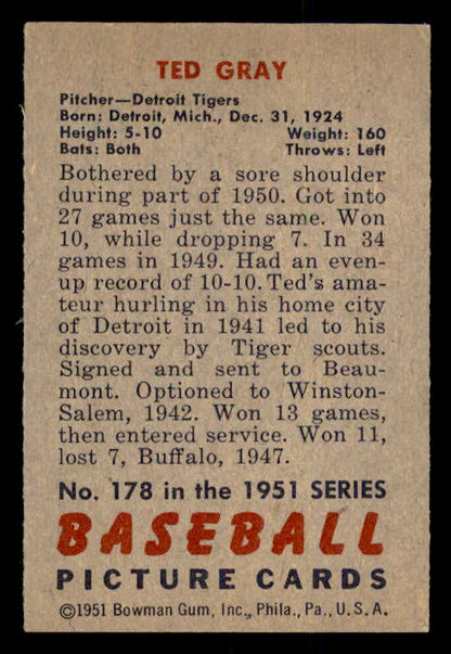 1951 Bowman Baseball #178 Ted Gray Tigers EX-MT 557035