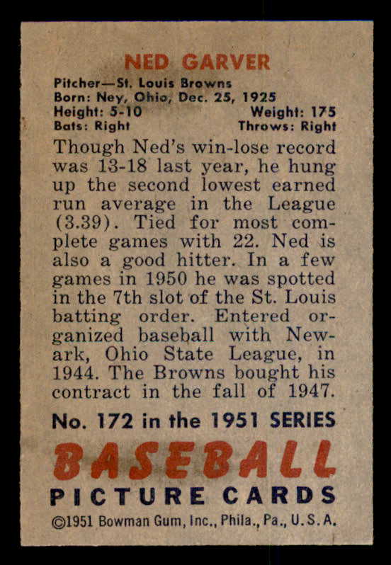 1951 Bowman Baseball #172 Ned Garver Browns EX-MT 557038