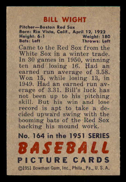 1951 Bowman Baseball #164 Bill Wight Red Sox EX-MT 557040