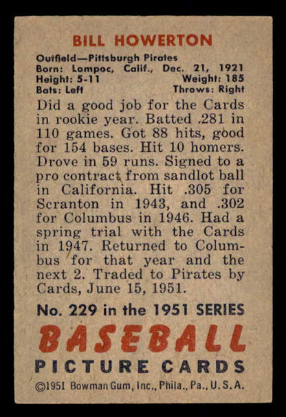 1951 Bowman Baseball #229 Bill Howerton Pirates EX-MT 557047
