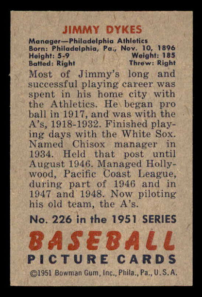 1951 Bowman Baseball #226 Jimmy Dykes A's EX-MT 557048