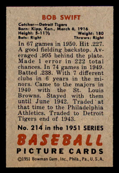 1951 Bowman Baseball #214 Bob Swift Tigers EX-MT 557052