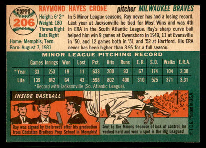 1954 Topps Baseball #206 Ray Crone Braves EX-MT 557071