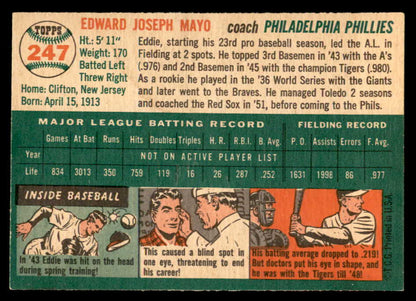 1954 Topps Baseball #247 Eddie Mayo Phillies EX-MT 557082