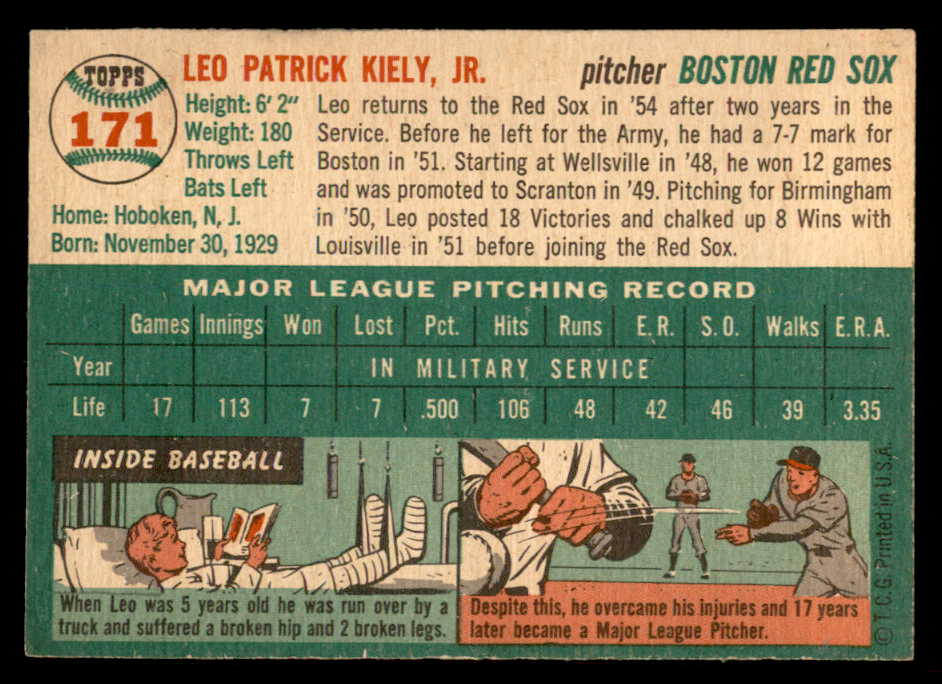 1954 Topps Baseball #171 Leo Kiely Red Sox EX-MT 557091