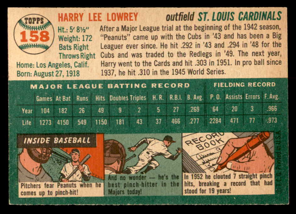 1954 Topps Baseball #158 Peanuts Lowrey Cardinals EX-MT 557098