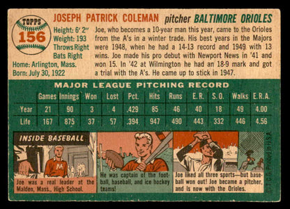 1954 Topps Baseball #156 Joe Coleman Orioles EX-MT 557104